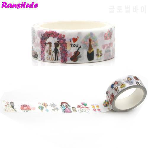 Ransitute R365 Dream Wedding Washi TapeDIY Book Pocket Detachable Sticker Romantic Japanese Office Decorative Tape