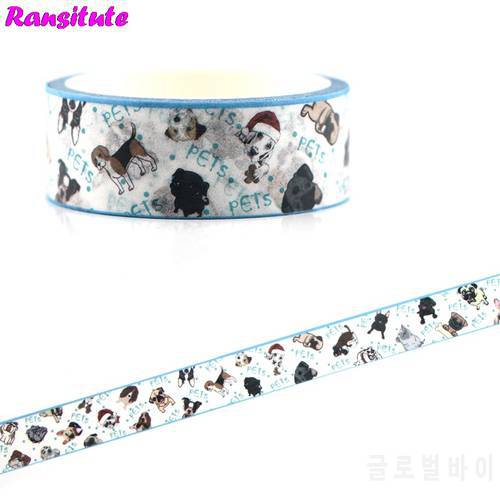 Ransitute R475 Cartoon Dog Washi Tape Cartoon Animal Color Decoration Detachable Sticker DIY Masking Tape