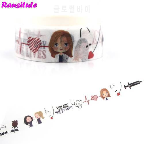Ransitute R473 Grey&39s Anatomy Color Washi Paper Tape Manual DIY Decoration Masking Tape School Supplies