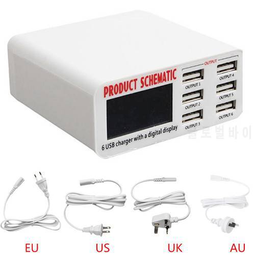 USB Fast Charger 6A 6 USB 2.0 USB 3.0 Port Fast Charger HUB Wall Charging Adapter LCD Screen EU Plug
