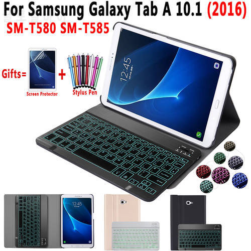 Light Backlit Keyboard Case For Samsung Galaxy Tab A A6 10.1 2016 SM-T580 SM-T585 T580 T585 Tablet Cover Bluetooth Keyboard