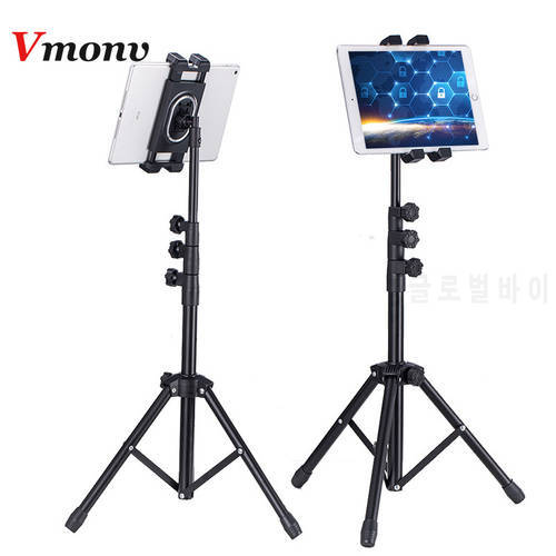 Vmonv Adjustable Tripod Floor Tablet Holder for Ipad Air Pro 5-12.9 Inch Tablet Phone Tripod Stand Mount for iPhone X 8 Samsung