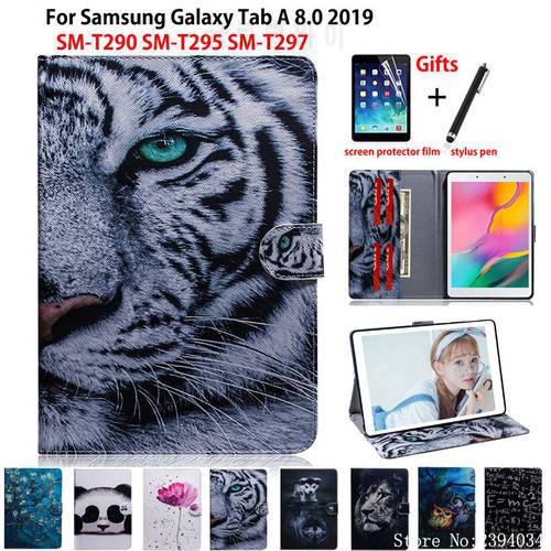 Tiger pattern Case For samsung galaxy tab A 8.0 2019 SM-T290 SM-T295 T295 T297 Cover Funda Tablet Flip Stand Shell Capa +Gift