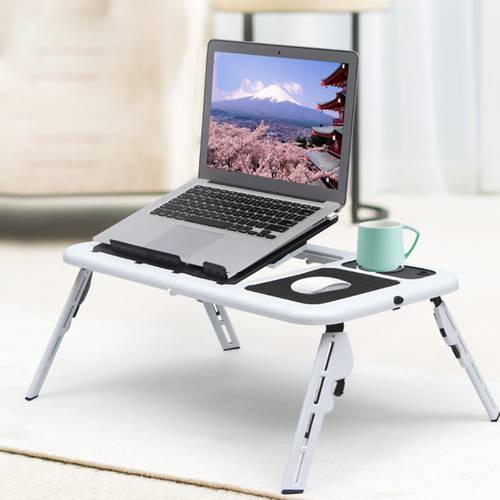 Besegad Folding Adjustable Laptop Bed Tray USB Notebook PC Table Desk Stand Workstation with 2Cooling Fans laptop vertical stand