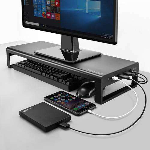 Aluminum Monitor Stand USB 3.0 Hub ports with fast charge Metal Riser Support Transfer Data and Charging,Keyboard
