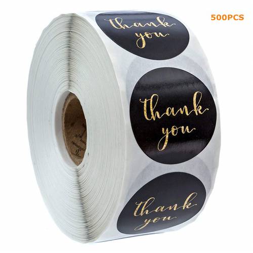 500 Pcs/Roll Black Luxury Hot Stamping Thank You Stickers 1inch Decorative Seal Labels Packaging Sticker for Office Computer