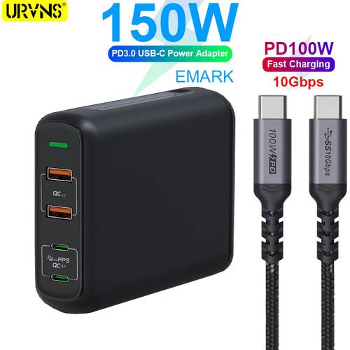 URVNS GaN 150W PD Quick Charge QC4.0 3.0 USB-C Charger Wall Travel Mobile Phone Adapter Fast Charger For iPhone Xiaomi Huawei