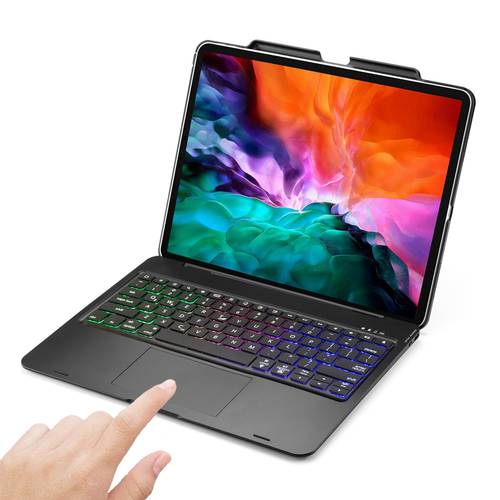 Smart 7 Colors LED Backlit Wireless Bluetooth Touchpad Keyboard Case Stand Cover With Pencil Holder For iPad Pro 12.9 2018 2020