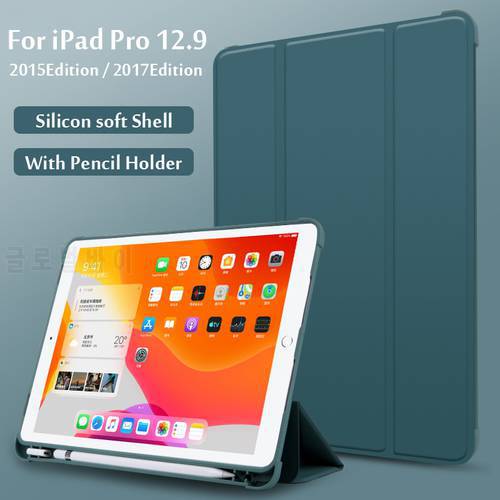 For iPad Pro 12.9 2017 Edition (With Home key) Case For iPad Pro 12.9 2015 1th 2rd Gen With Pencil Holder Magnetic Smart Cover