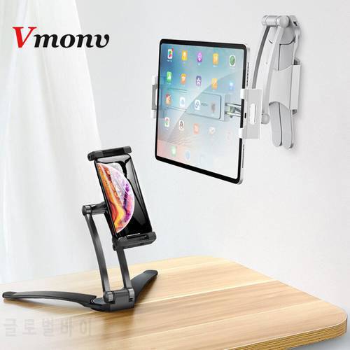 Vmonv Aluminum Tablet Stand for IPad Air Pro 12.9 Wall Kitchen Desktop 5-13 Inch Phone Stand Holder for iPhone Huawei Samsung