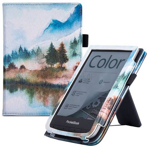 Stand Case for Pocketbook Touch HD 3/Touch Lux 4 5/Basic 4/Basic Lux 2/633 Color eReader - with Hand Strap and Auto Sleep/Wake