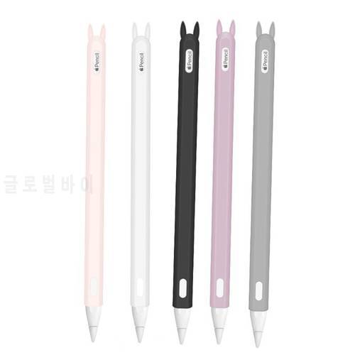 Cute Rabbit Ear Anti-scroll Soft Silicone Protective Sleeve Pouch Case Skin Nib Cover for Apple i-Pad Pro Pencil 2nd