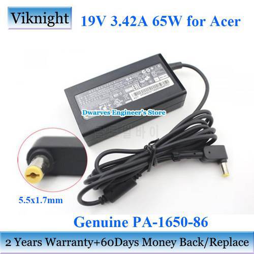 Genuine 65W PA-1650-86 19V 3.42A AC Adapter Charger For Acer ASPIRE S3 E15 Series PA-1650-69 PA-1650-80 PA-1650-22 PA-1650-02