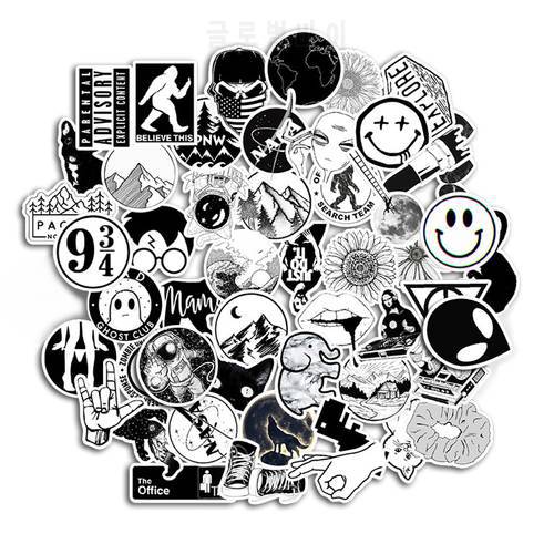 50 PCS Black And White Sticker Funny Cool Graffiti Sticker DIY For Laptop Motorcycle Bicycle Guitar Suitcase Skateboard Decals