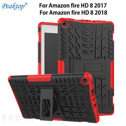 Peatkop For Amazon fire HD 8 2017 2018 7th 8th generation Cover Heavy Duty 2 in 1 Hybrid Rugged Durable Funda Tablet Stand Shell