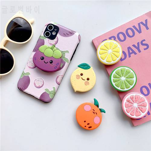3D Lemon Holder Stand Soft Phone Case for iphone Cute Peach Bracket For Samsung Xiaomi Case For Huawei Silicone Orange Holder