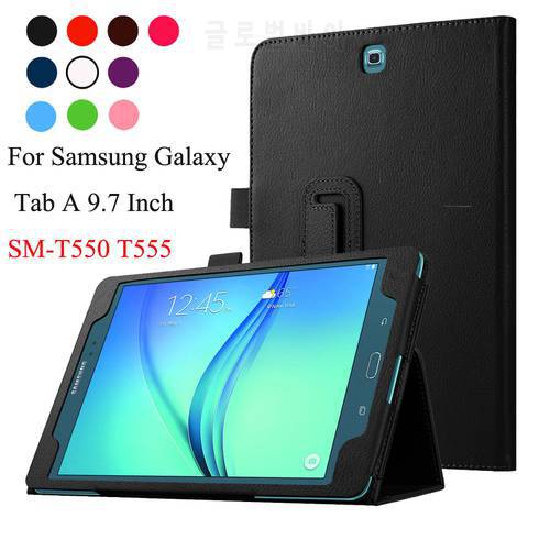 Luxury Case For Samsung Galaxy Tab A 9.7inch SM-T550 SM-T551 SM-T555 SM-P550 P555 Case Lichee Style PU Leather Stand Cover