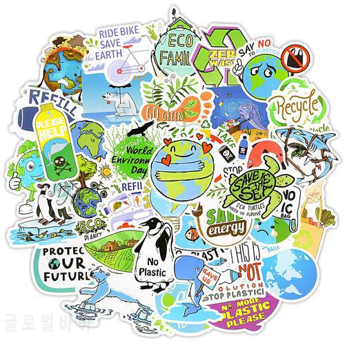 50PCS Protect Green Earth Stickers Climate Change AeAsthetic Anime Stickers for Laptop Skin Hydro Flask Ipad Phone Vinyl Sticker
