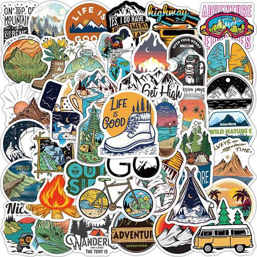 50PCS Outdoor Hiking Stickers Adventure Waterproof Graffiti Decals For Car Styling Bike Motorcycle Laptop Luggage Sticker