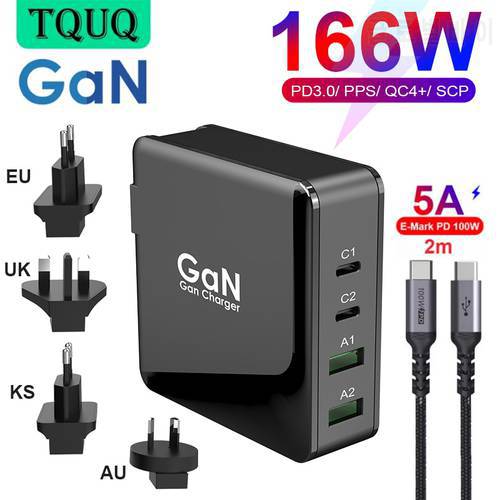 GaN 200W Fast Mobile Phone Charger, USB C PD 100W PPS 45W 20W QC4+ Quick Charge For Xiaomi,Samsung,iPhone,MacBook,Laptop Adapter