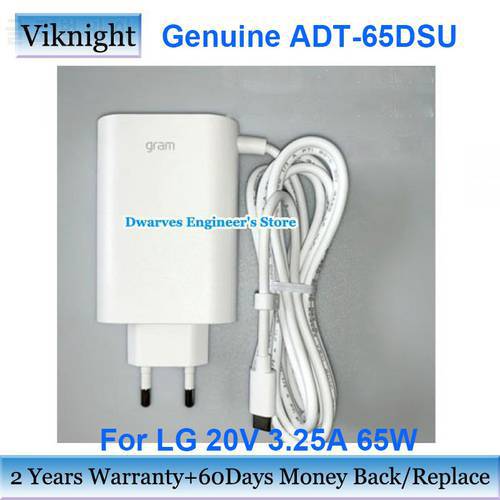 Genuine White ADT-65FSU-D03-EPK 20V 3.25A EU Adapter Charger For LG HU10967-20029RR-HR3-ADT-65DSU Laptop Power Supply Type C