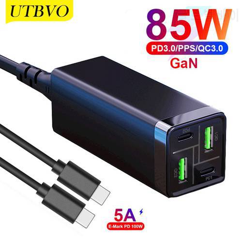 UTBVO 85W GaN Tech 4-Port Power Adapter Supply, Dual PD USB C And QC3.0 Quick Charge Desktop Charger For Xiaomi, iPhone, Samsung
