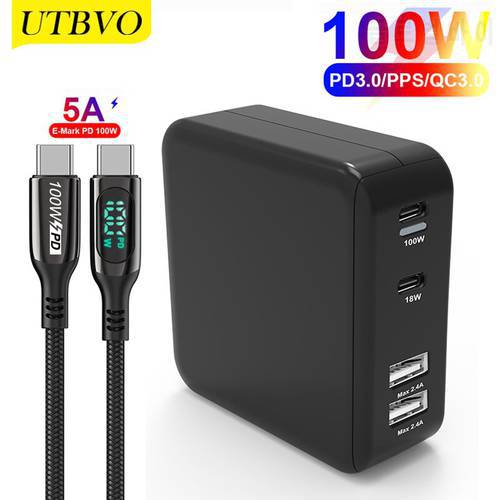 UTBVO 100W Fast Charger, 4-port USB C PD100W PPS 45W SCP Quick Charge for Laptop MacBook iPad Pro iPhone Samsung Huawei Xiaomi