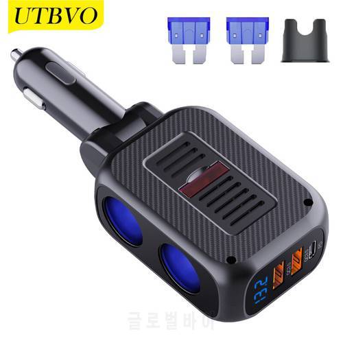 5 in 1 USB-C PD Car Charger With Dual 150W Power Socket Splitter Adapter QC3.0 USB Fast Car Charger LED Display for Smartphone