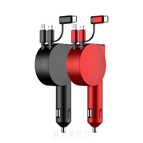 Three-in-one Dual-Line Retractable Car Charger 60W Super Quick Charge Adapter Fast Car Charger For iphone android Type-C port