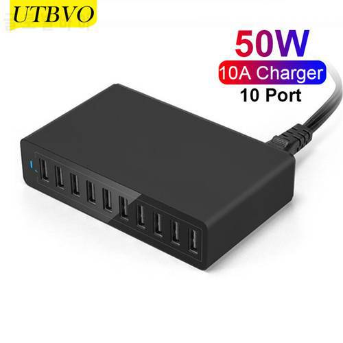 UTBVO 10-Port 50W 10A USB Phone Charger Multiport Power Adapter EU/KS/UK/AU/US Plug for Multiple Devices Cellphone Tablet
