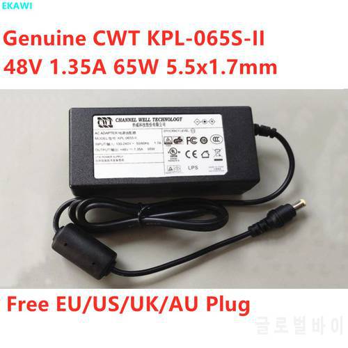 Genuine CWT KPL-065S-II 48V 1.35A 65W 5.5x1.7mm AC Adapter For Hikvision Video Recorder NVR POE Power Supply Charger