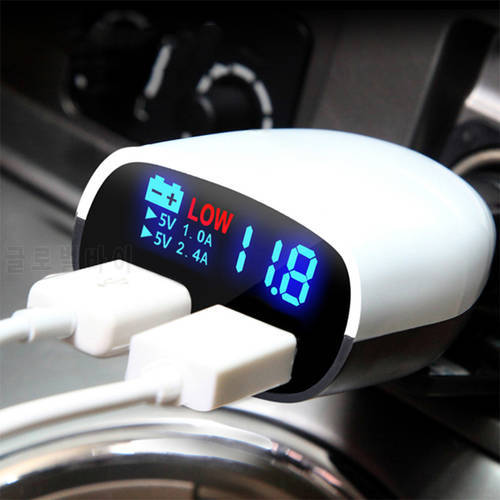 Dual USB Car Charger Adapter 2 Port 3.4A Low Voltage Alarm for IPhone 11 12 13 X Xs for Ipad Samsung Led Display Current Voltage