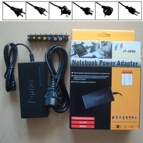 Universal Laptop Adapter 96W Charger Adjustable Power Supply Set 8 Detachable Plugs For Notebooks 10pcs/lot