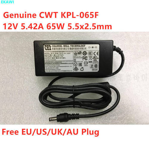 Genuine CWT KPL-065F 12V 5.42A 65W AC Adapter For LED LCD Monitor Power Supply Charger
