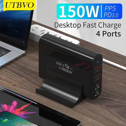 UTBVO 150W GaN Charger USB-C Power Adapter, 4-port PD100W PPS 65W 45W QC4.0 for MacBook iPad iPhone Samsung Xiaomi Huawei Laptop
