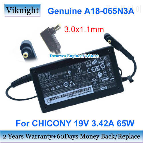 Genuine 65W A18-065N3A 19V 3.42A AC Adapter Laptop Charger For CHICONY Power Supply A065R178P REV01 REV02 3.0x1.1mm Tip