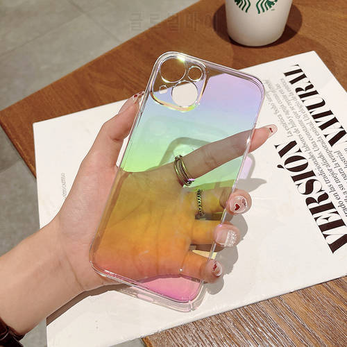 Fashion Rainbow Laser Phone Case For iPhone 11 12 13 Pro Max XS X XR 7 8 Plus Mini SE 2020 Luxury PC Bumper Back Cover
