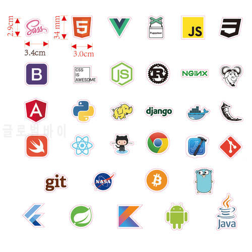 33pcs Mini Java Sticker Geek programmer Php Docker Html Bitcoin Cloud C++ Programming Language For Car Laptop DIY Stickers