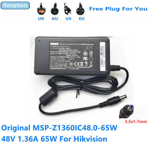 Original AC Adapter For Hikvision MOSO 48V 1.36A 65W MSP-Z1360IC48.0-65W HU10421-14010A Video Recorder POE Power Supply Charger
