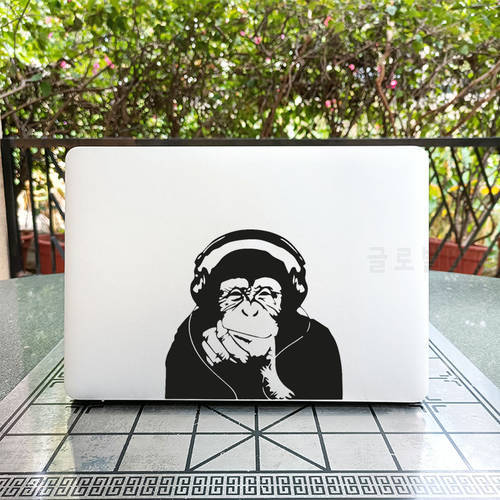 Monky with Headphone Vinyl Sticker for Laptop Macbook Pro 13 16 Case Skin Air Retina 14 15 Inch Mac Matebook DIY Notebook Decal