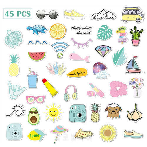 VSCO Stickers for Laptop 45Pcs Multi-color Vsco Vinyl Waterproof Stickers for Water Bottles Computer Phone PC for Teens Girls