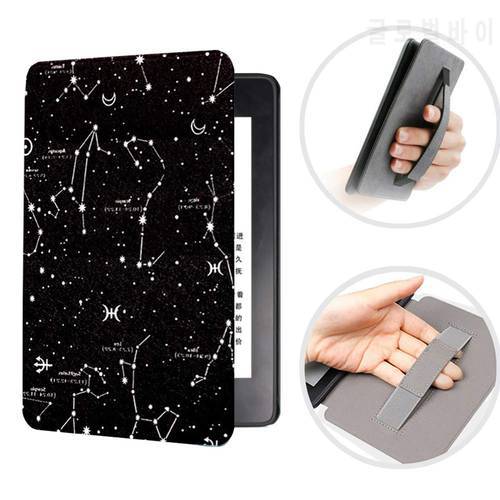 For Kindle 10th Smart Case with Hand Strap Painted PU Leather Cover for Kindle 10th J9G29R 2019 Magnetic Protective Shell