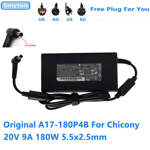 Original Chicony A17-180P4B 20V 9A 180W 5.5x2.5mm AC Adapter Charger For MSI WS66 WS75 GF65 THIN 10UE Gaming Laptop Power Supply