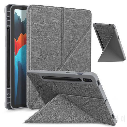 For Samsung Galaxy Tab S7 Plus S7 FE 12.4 inch Case Cover with Pencil Holder Multi-Folding Stand Book for Galaxy Tab S8 Plus S8+