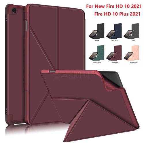 2021 Case For New Fire HD 10 Plus/New Fire HD 10 Tablet, Multi-angle conversion Stand TPU Back Cove with Auto Wake/Sleep+Stylus