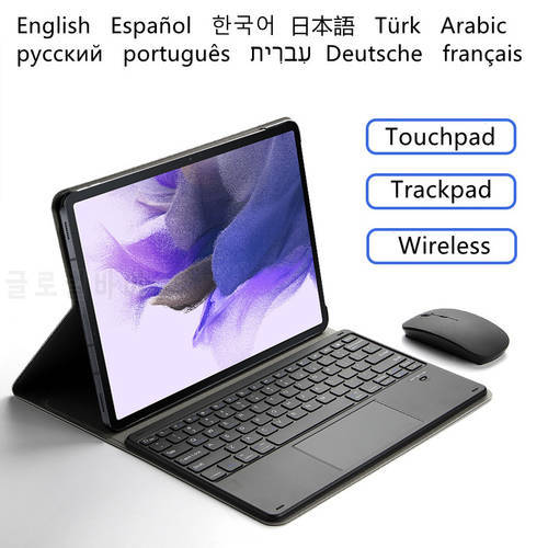 Keyboard Case For Samsung Galaxy Tab S7 Plus S8 Plus S7 FE 12.4 Cover Russian Spanish Hebrew Portuguese Korean Touchpad Keyboard
