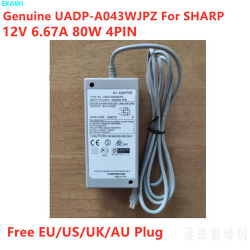 Genuine UADP-A043WJPZ 12V 6.67A 80W 4PIN AC Adapter For SHARP LCD Monitor Power Supply Charger