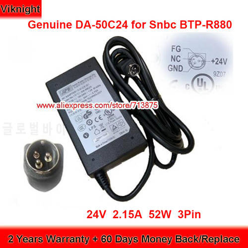 Genuine APD DA-50C24 24V 1.5A AC Adapter for Snbc BTP-R880 DA50C24 BTP-R180 BTP-R880NP BTP-R880NP II 3 Pin Tip Power Supply
