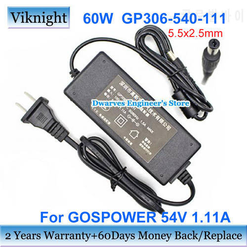 Genuine US Plug GP306-540-111 54V 1.11A 60W AC Adapter Power Supply For GOSPOWER Laptop Charger 5.5x2.5mm