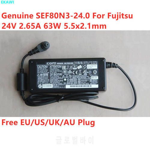 Genuine SEF80N3-24.0 24V 2.65A 63W SED80N3-24.0 AC Adapter For FUJITSU PFU LIMITED fi6125 fi6225 fi6240 Power Supply Charger